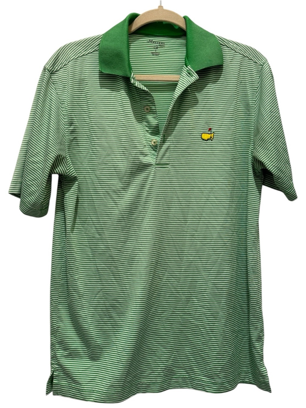 Masters Tech Men's Green Striped Polo with Contrast Collar Size Small